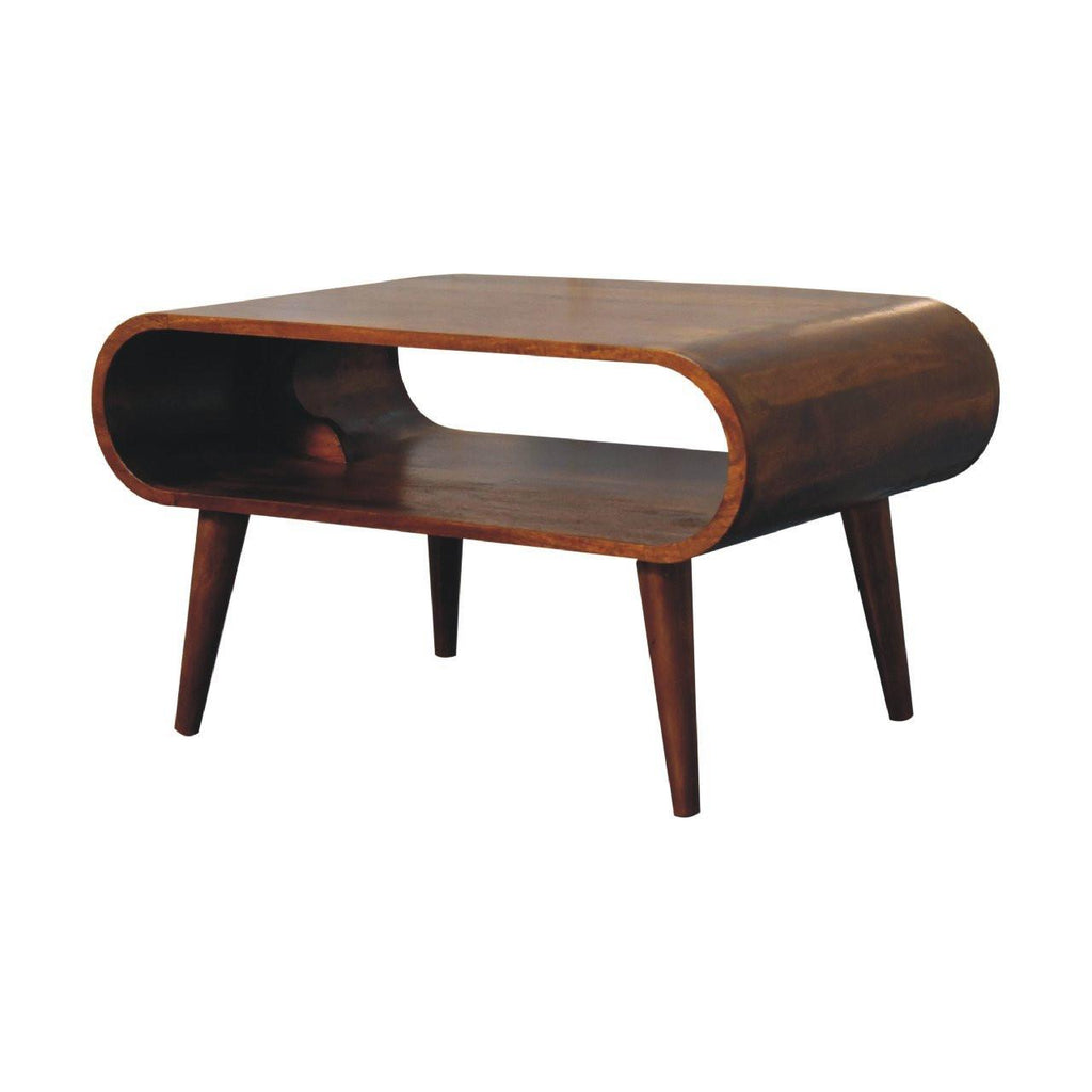 Open Chestnut Coffee Table, Nordic Legs, Dark Brown.