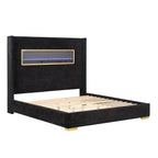 Contemporary Style Black Color 1pc Queen Size Bed Upholstered Fabric Bedframe Bedroom Furniture 3D Fireplace HB.