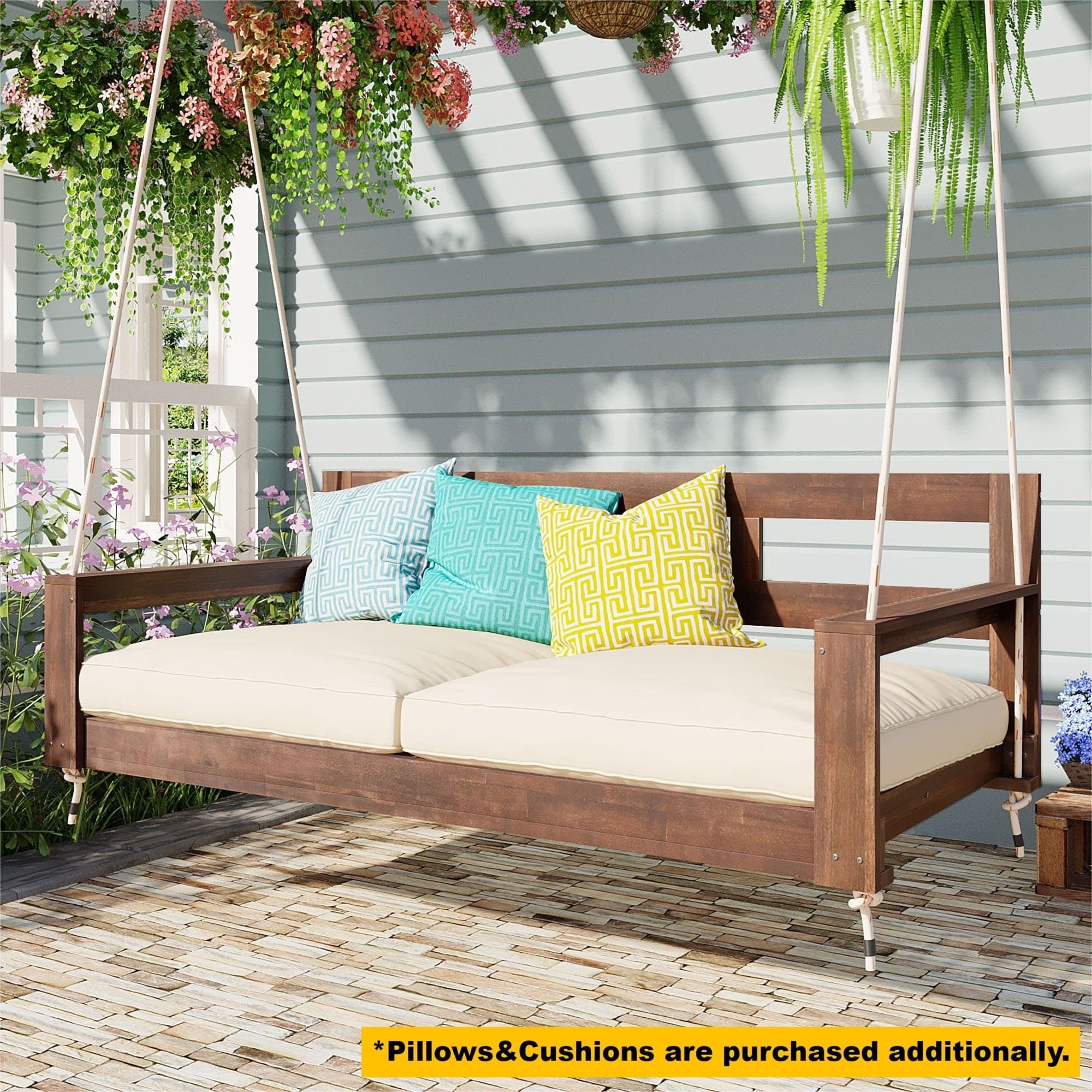 Acacia Wood Porch Swing Daybed Frame for Outdoor Relaxation.