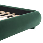 King Size Dark Green Velvet Bed with Curved Headboard.