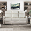 71-Inch Contemporary Beige Faux Leather Double Reclining Sofa