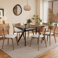 7-Piece Upholstered Dining Set with Rubberwood Frame in Walnut