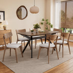 7-Piece Upholstered Dining Set with Rubberwood Frame in Walnut