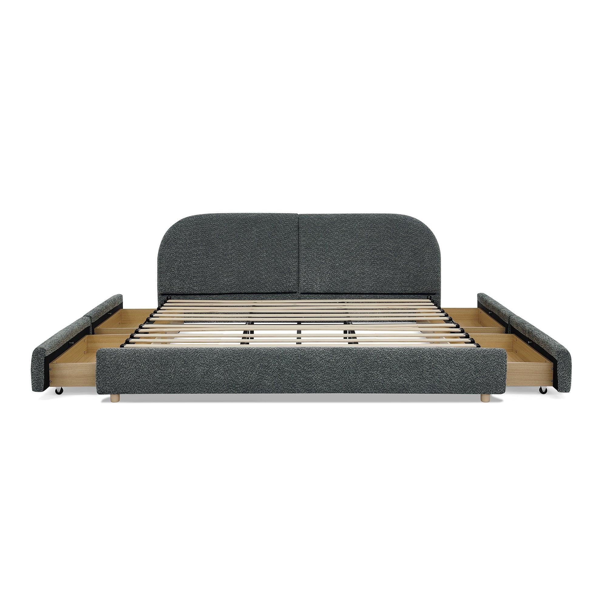 King Size Upholstered Bed Frame with Storage and Headboard.