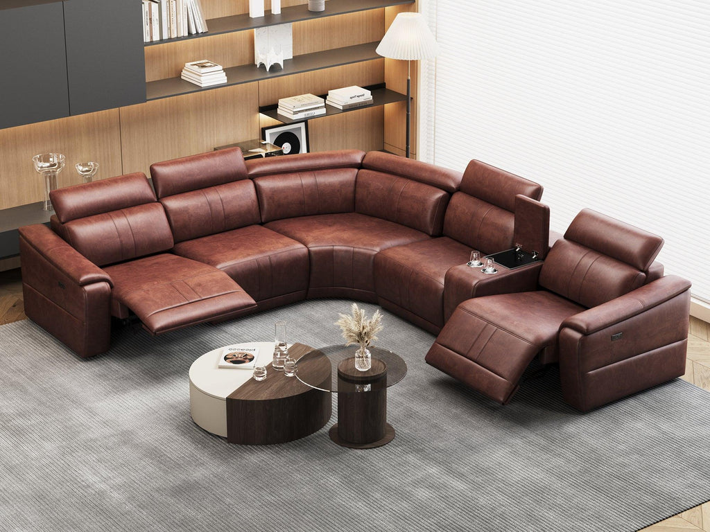 6-Piece Modular Leather Sectional Sofa for Living Room.