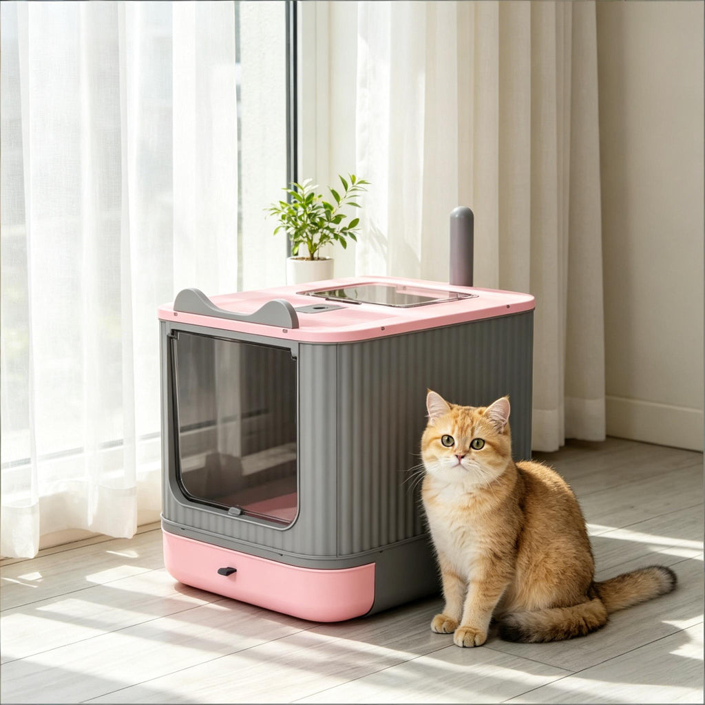 Enclosed ABS Plastic Cat Litter Box with Slide-Out Tray