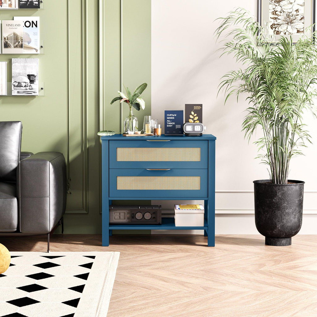 Boho Nightstand with 2 Drawers and Storage Shelf.