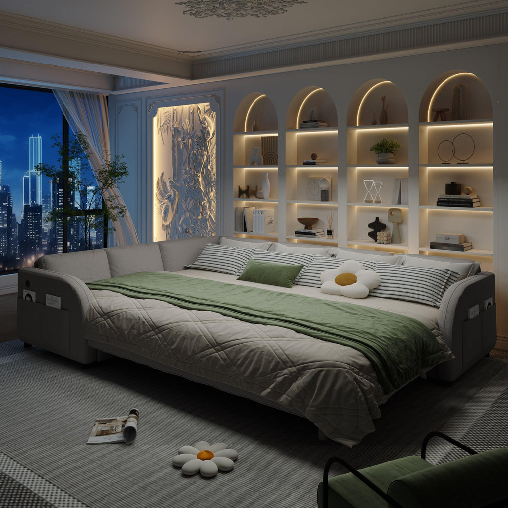 L-Shaped Sofa with Pull-Out Bed and USB Port.