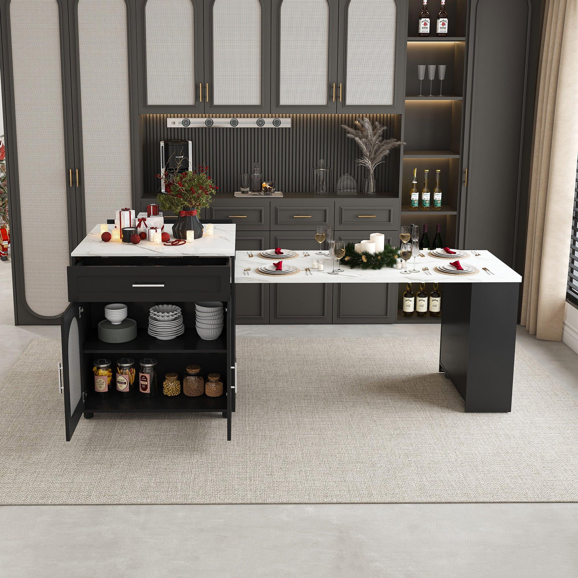 Expandable Kitchen Island with Power Outlet & Storage.