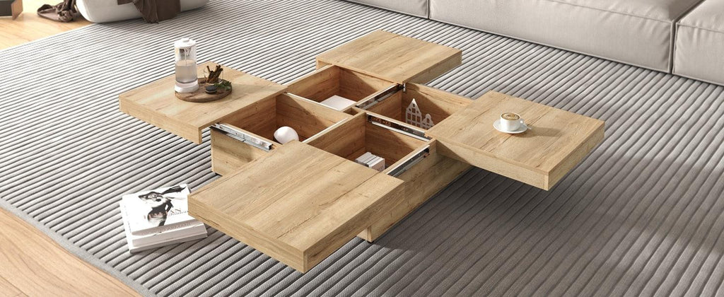 Sliding Top Coffee Table with Storage in Natural Wood Grain.