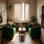 Retro Green Armchair with Gold Trim for Stylish Living Room.