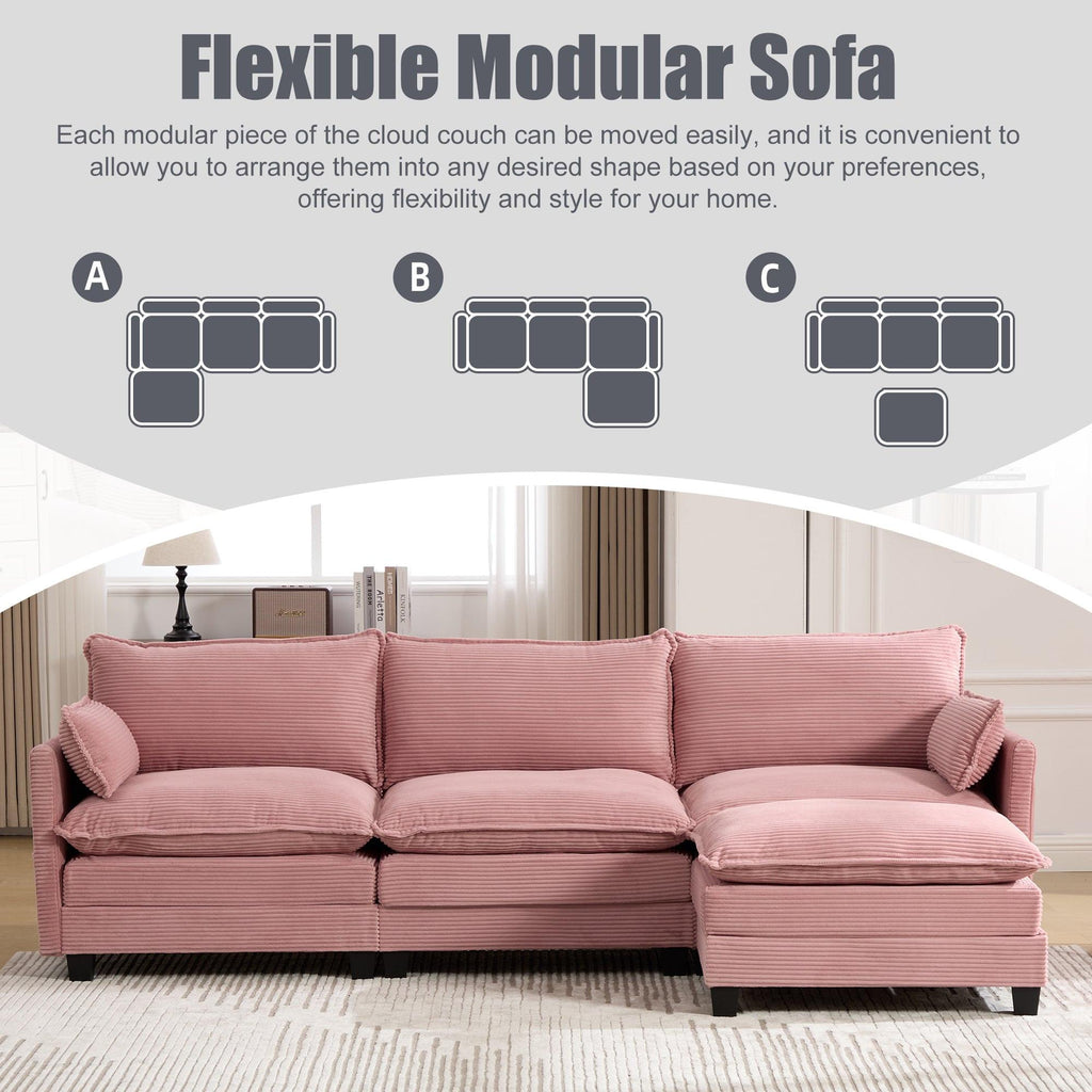 Oversized Modular Sectional Sofa with Movable Ottoman.