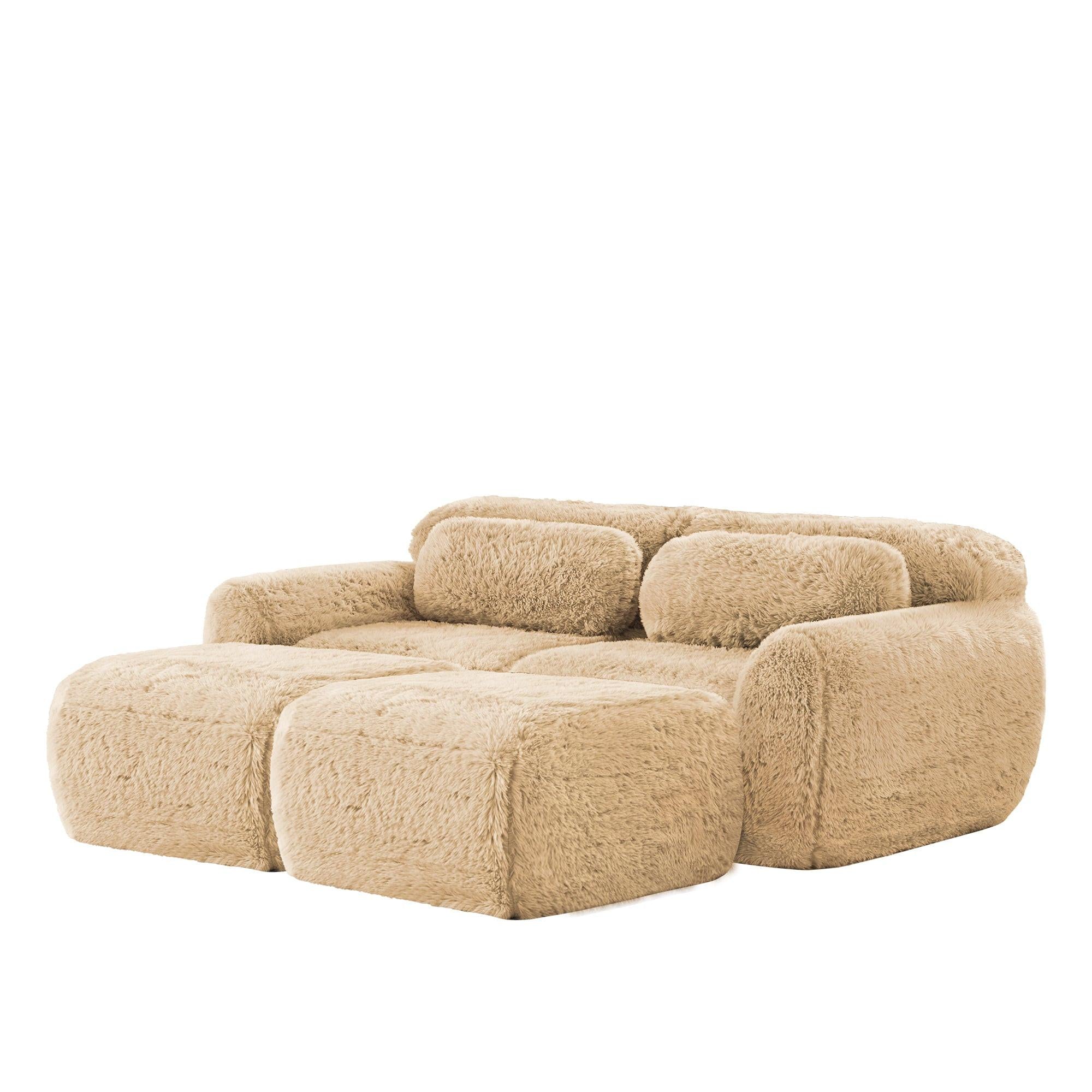 Plush Fabric Modular Sectional Sofa - No Assembly, Anti-Slip.