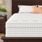 Close-up of 12'' King Hybrid Mattress showing memory foam layers and pocket spring design for ergonomic support and comfort.