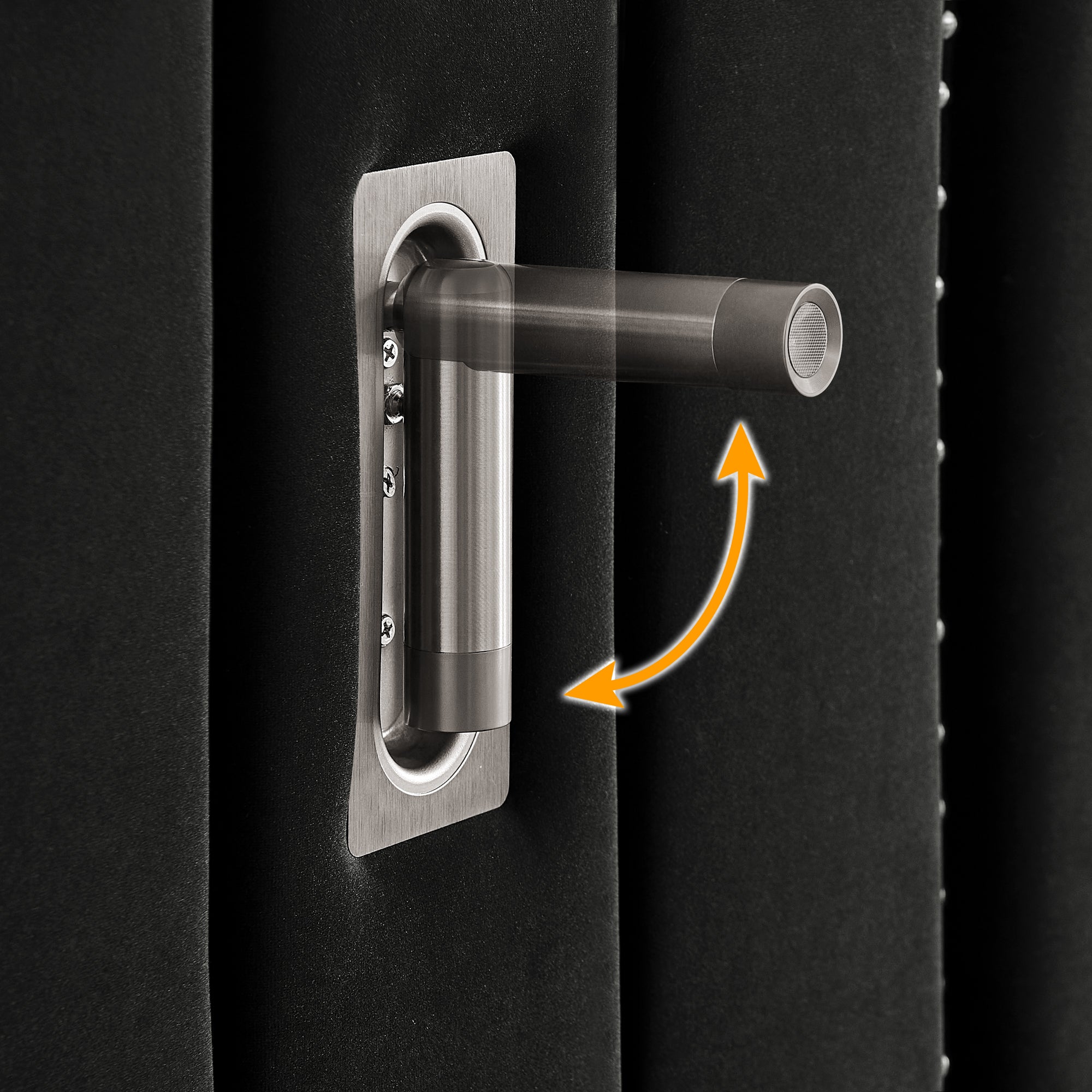 Adjustable reading light on velvet headboard of queen bed frame, offering flexible lighting for nighttime reading.