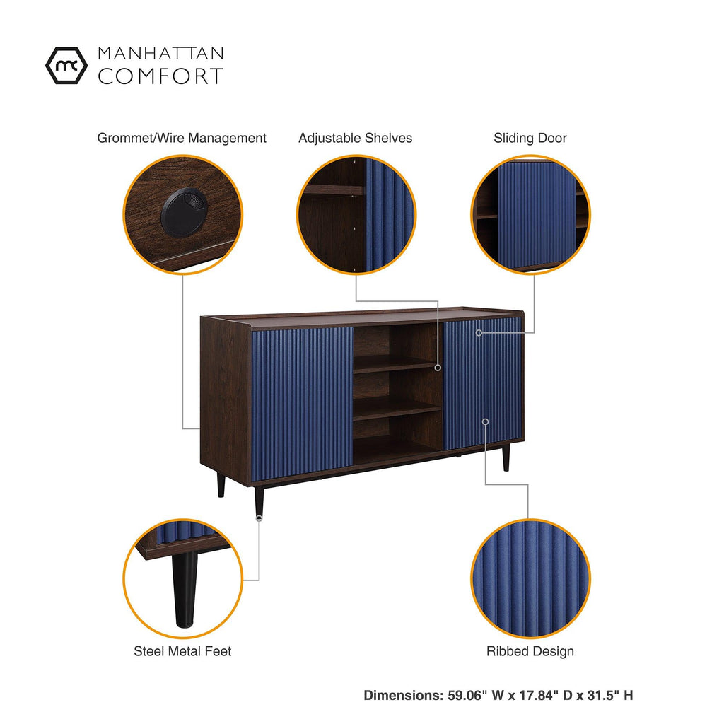 Duane 59' Fluted Sideboard in Navy Blue.