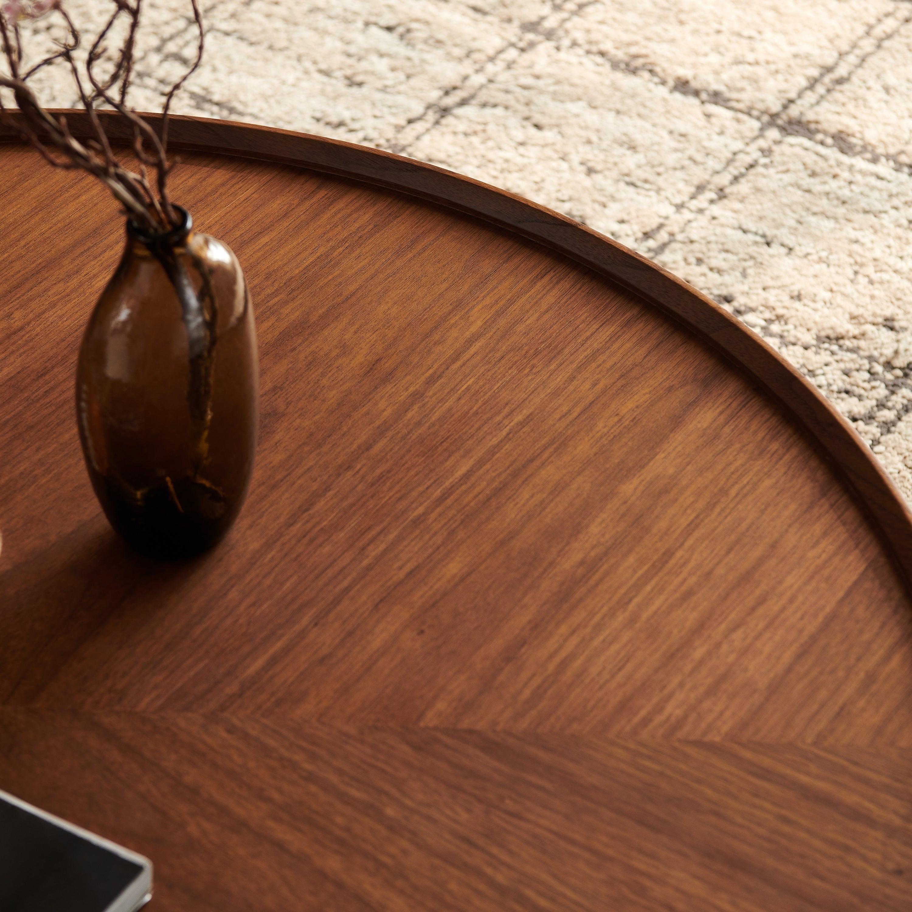 35.4-Inch Walnut Coffee Table with Circular Design.