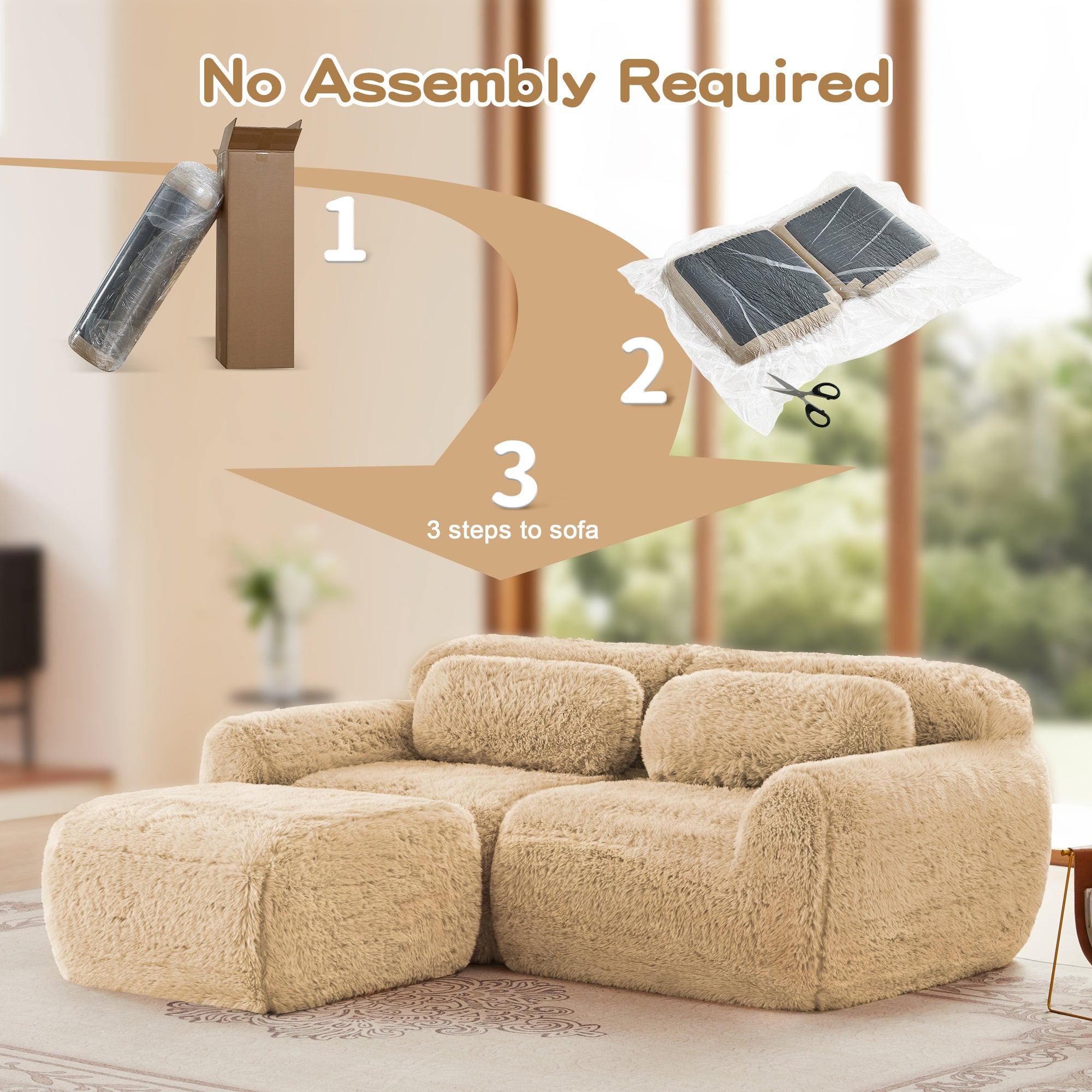 Modular Plush Sofa - L-shaped with Chaise & Throw Pillows.