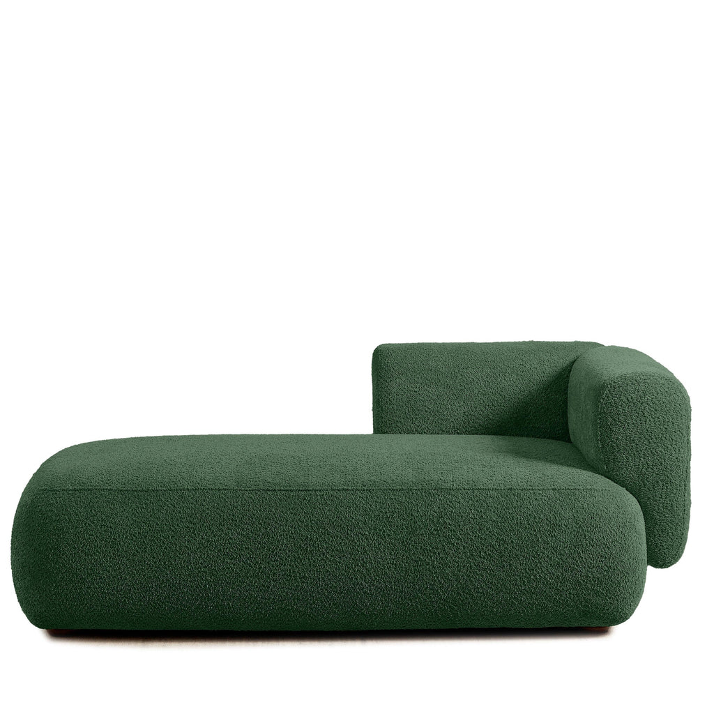 Upholstered Chaise Lounge - Green Foam & Spring Design.