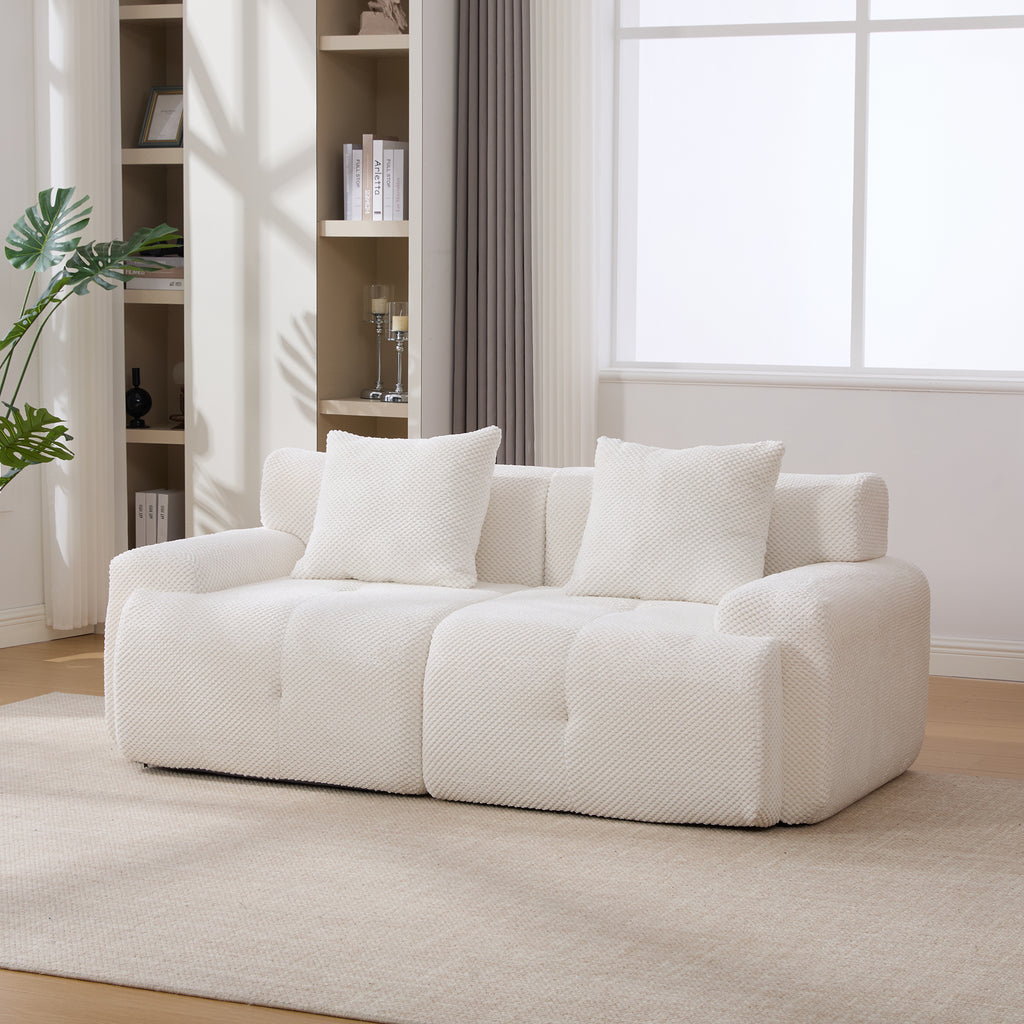 73' Modern Modular Sectional Sofa Loveseat, 2 Seater Tufted Comfy Cloud Tufted Floor Convertible Couch with 2 Pillows, Boneless Conversion Sofa for Living Room,Office, Apartment,Guestroom, Ivory