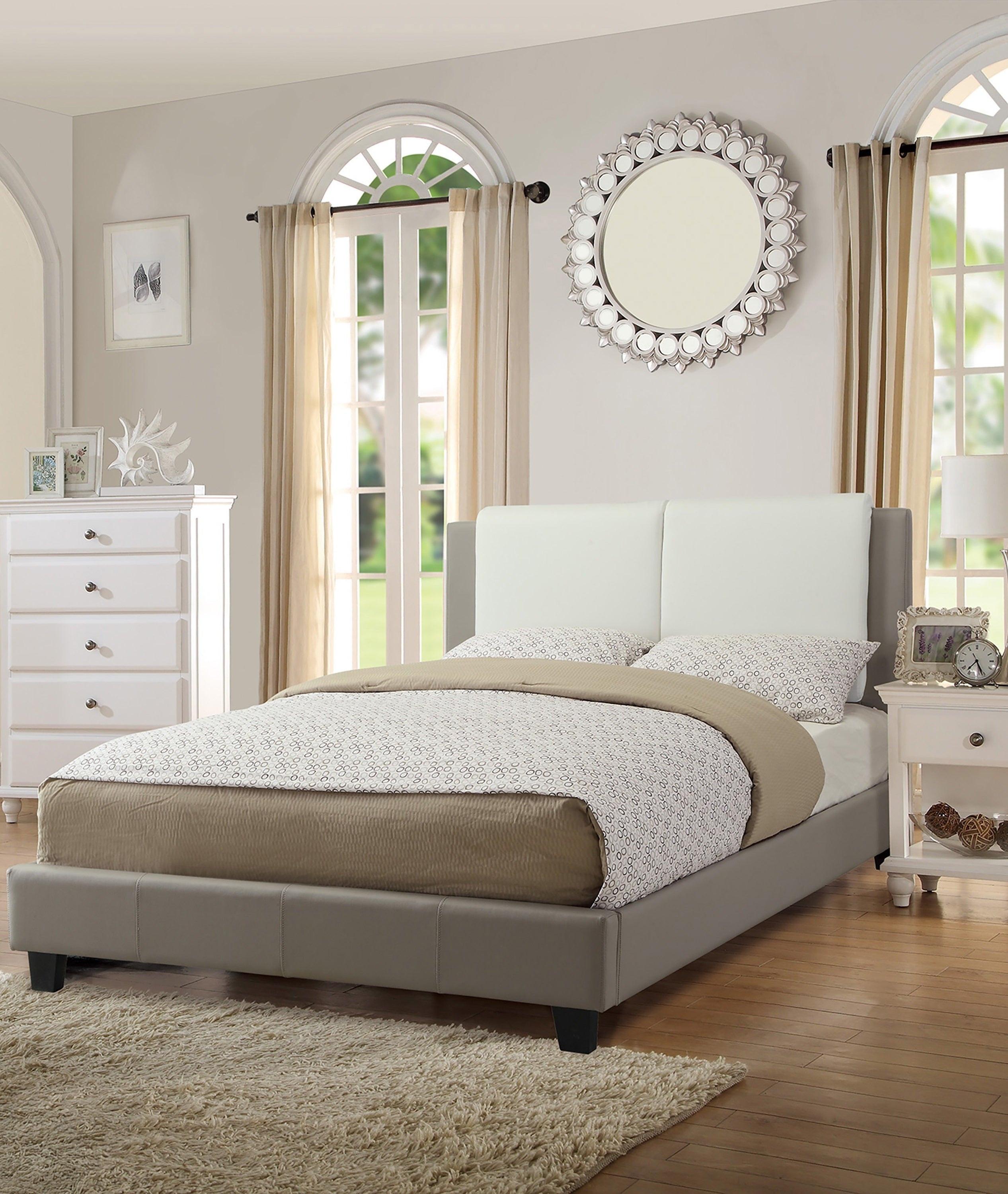 Modern King Size Bed Set with Two Tone Upholstered Headboard.
