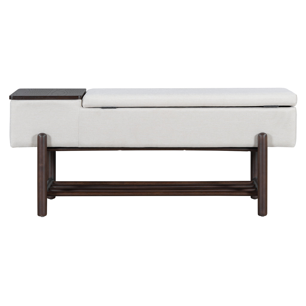 TREXM Farmhouse Upholstered Storage Bench with Hidden Compartment, Modern Entryway Bench for Living Room, Entryway, and Hallways (Espresso)