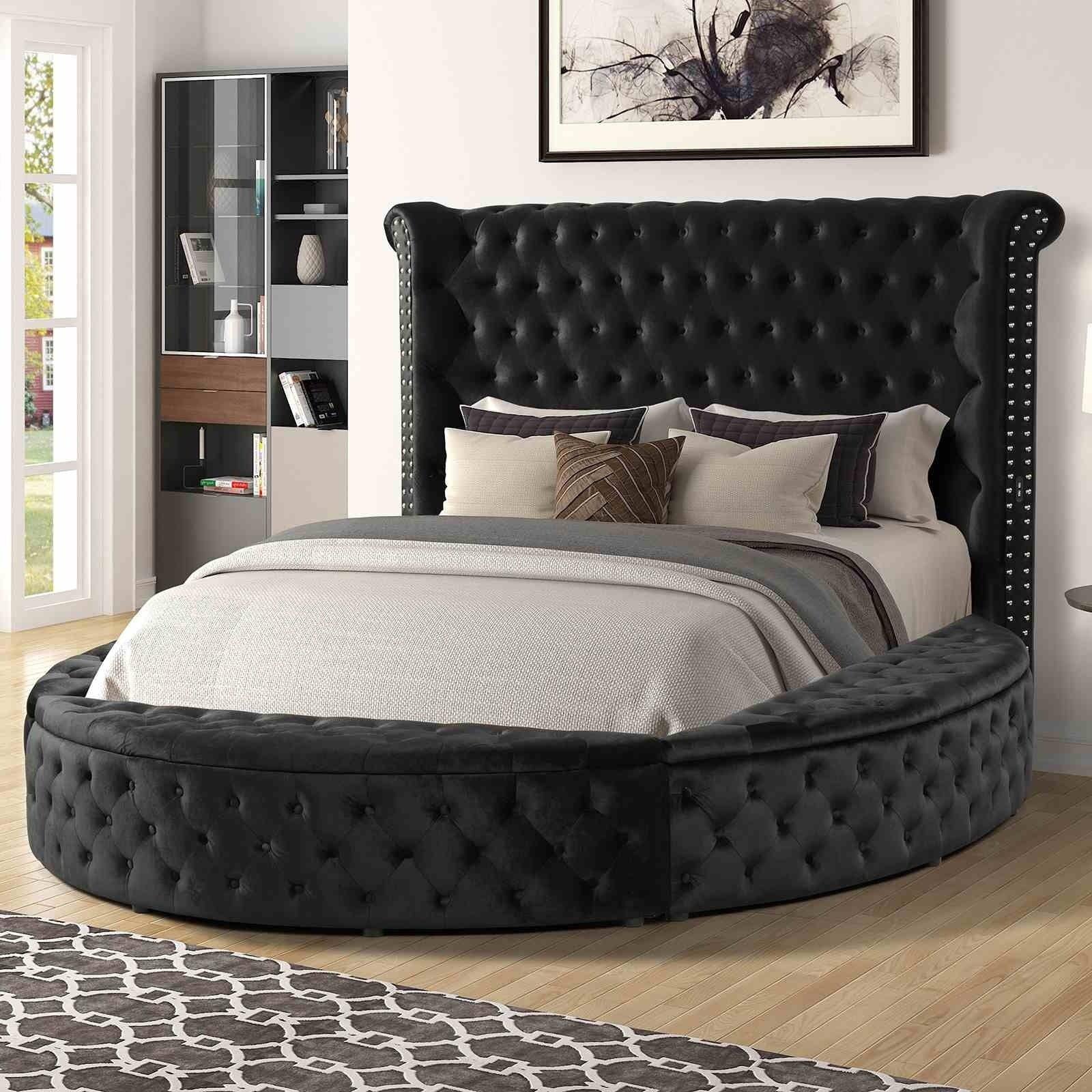 Glam Round Bed with Wingback and USB Charging.