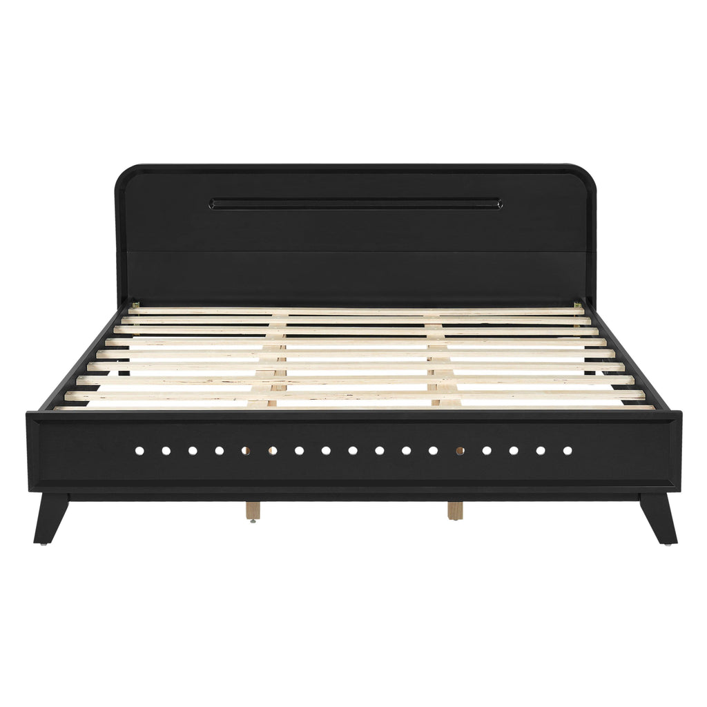 Black Queen Size Solid Wood Bed With No Box Spring.