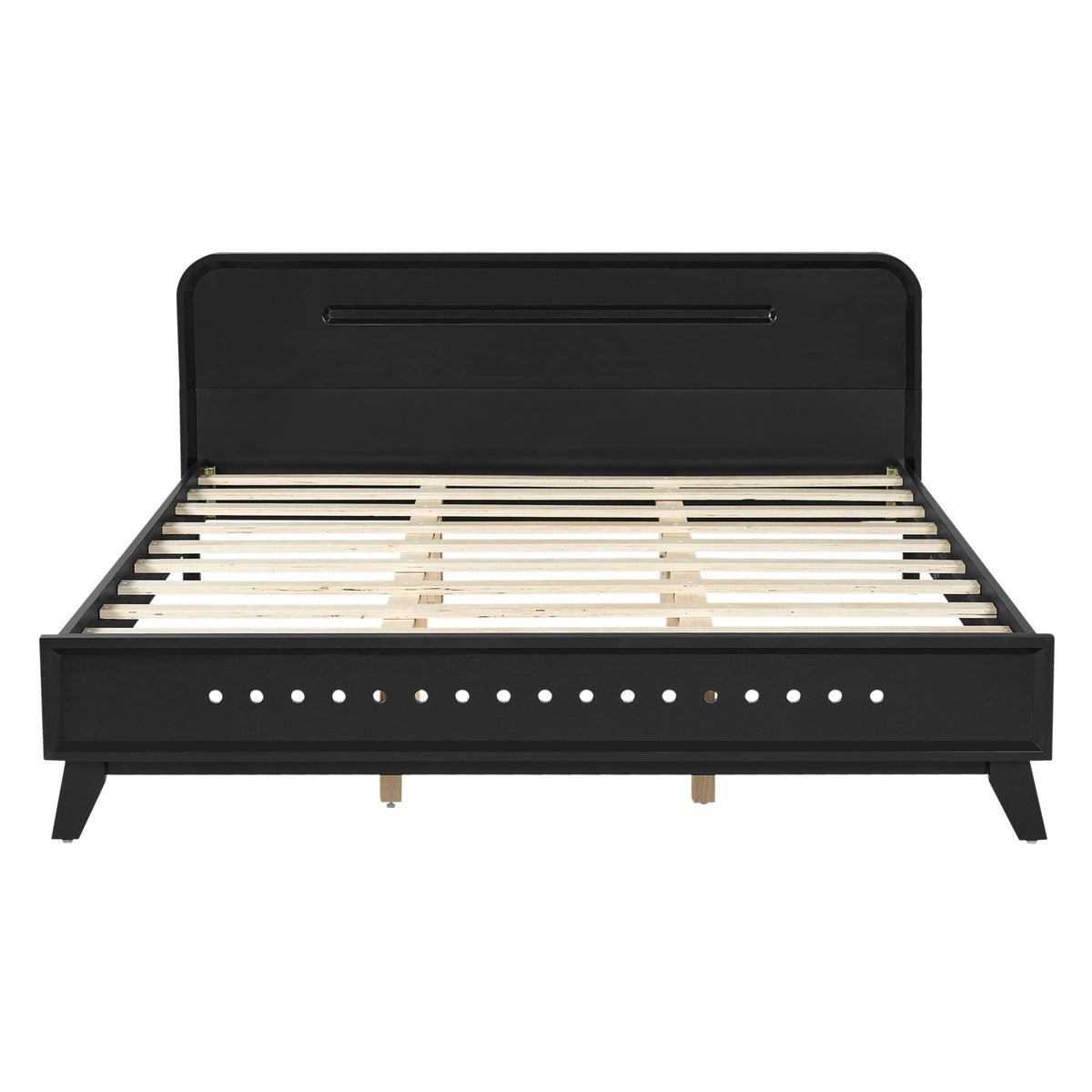 Black Queen Size Solid Wood Bed With No Box Spring.