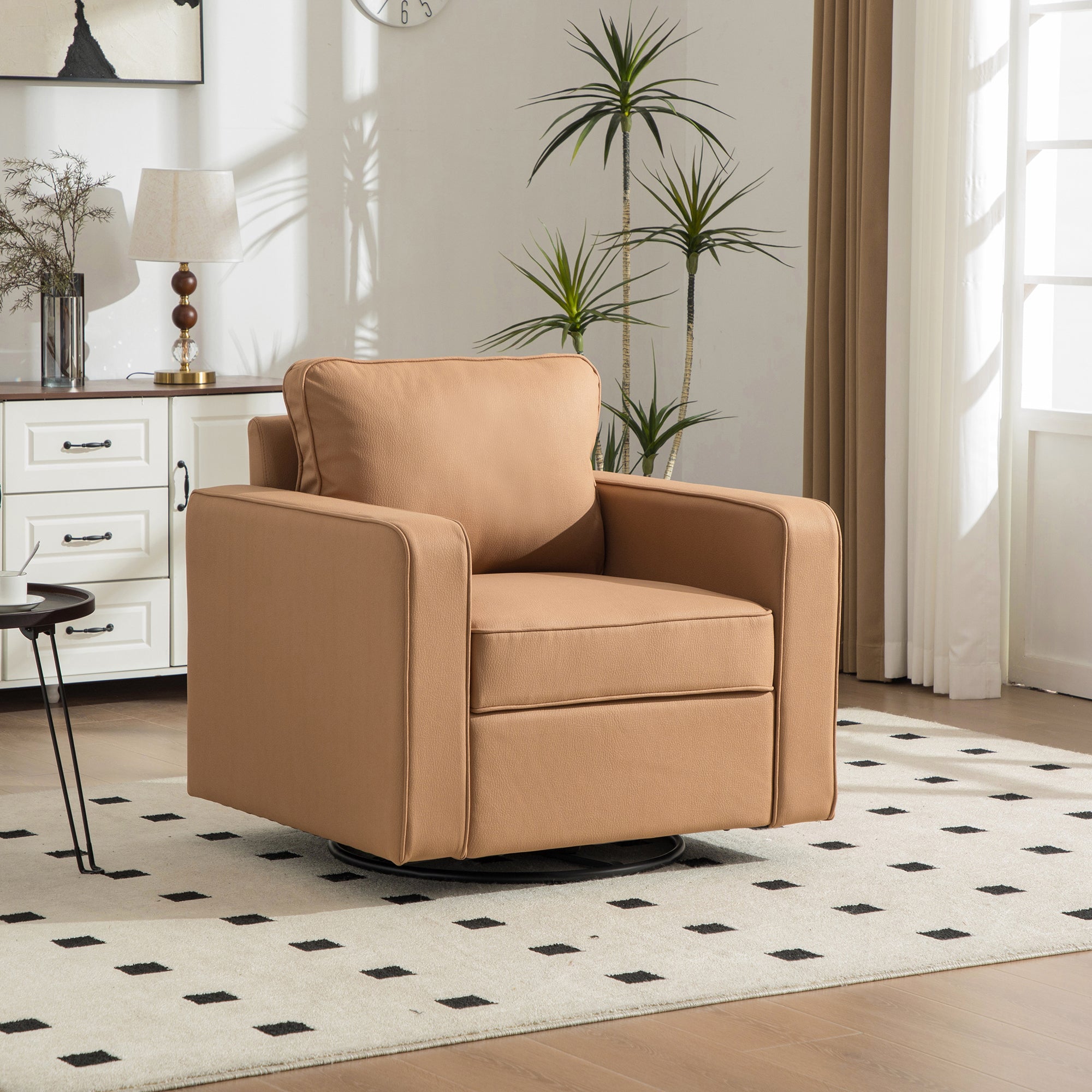 Amber Tech Cloth Swivel Armchair with Hidden Storage