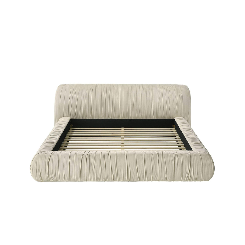 Contemporary Upholstered King Size Bed - Ivory Fabric.