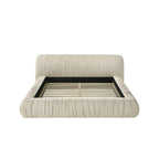 Ivory Pleated Upholstered Queen Size Bed for Bedrooms.