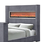 Contemporary Gray King Size Bed with TV Lift Footboard.