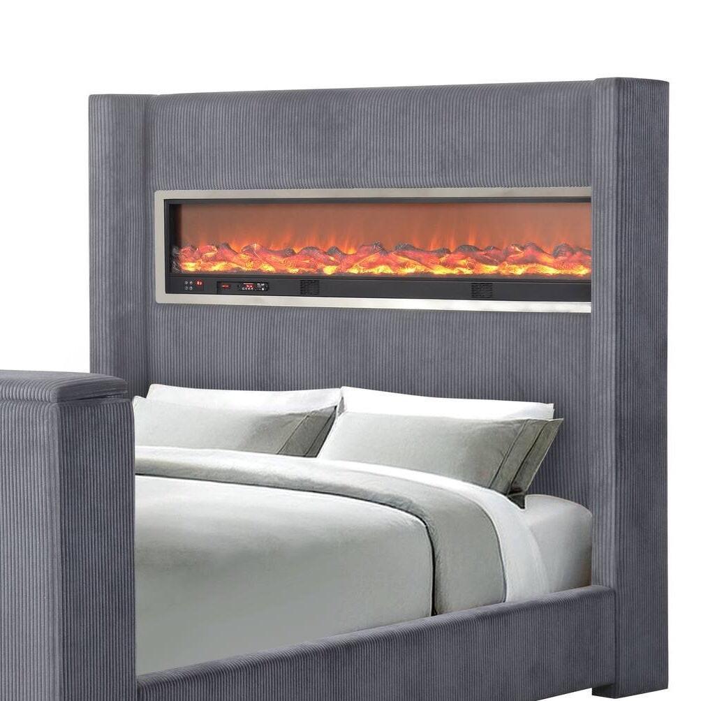 Contemporary Gray King Size Bed with TV Lift Footboard.