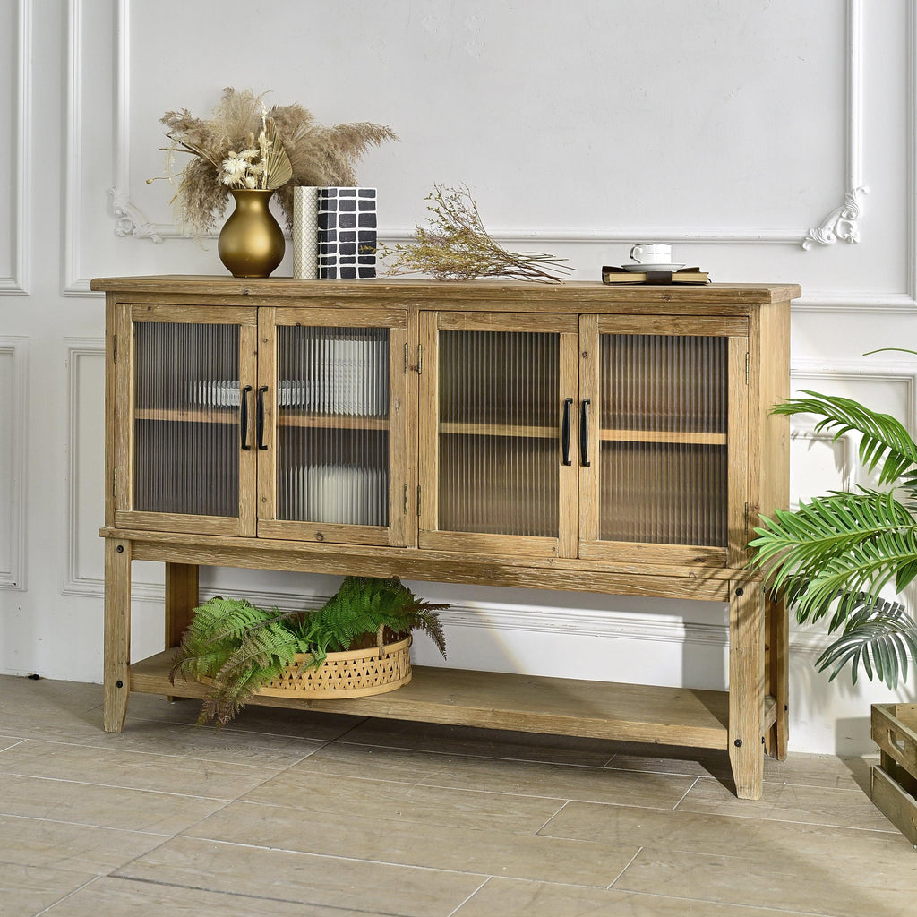 Wooden Sideboard Cabinet with Glass Doors for Storage.