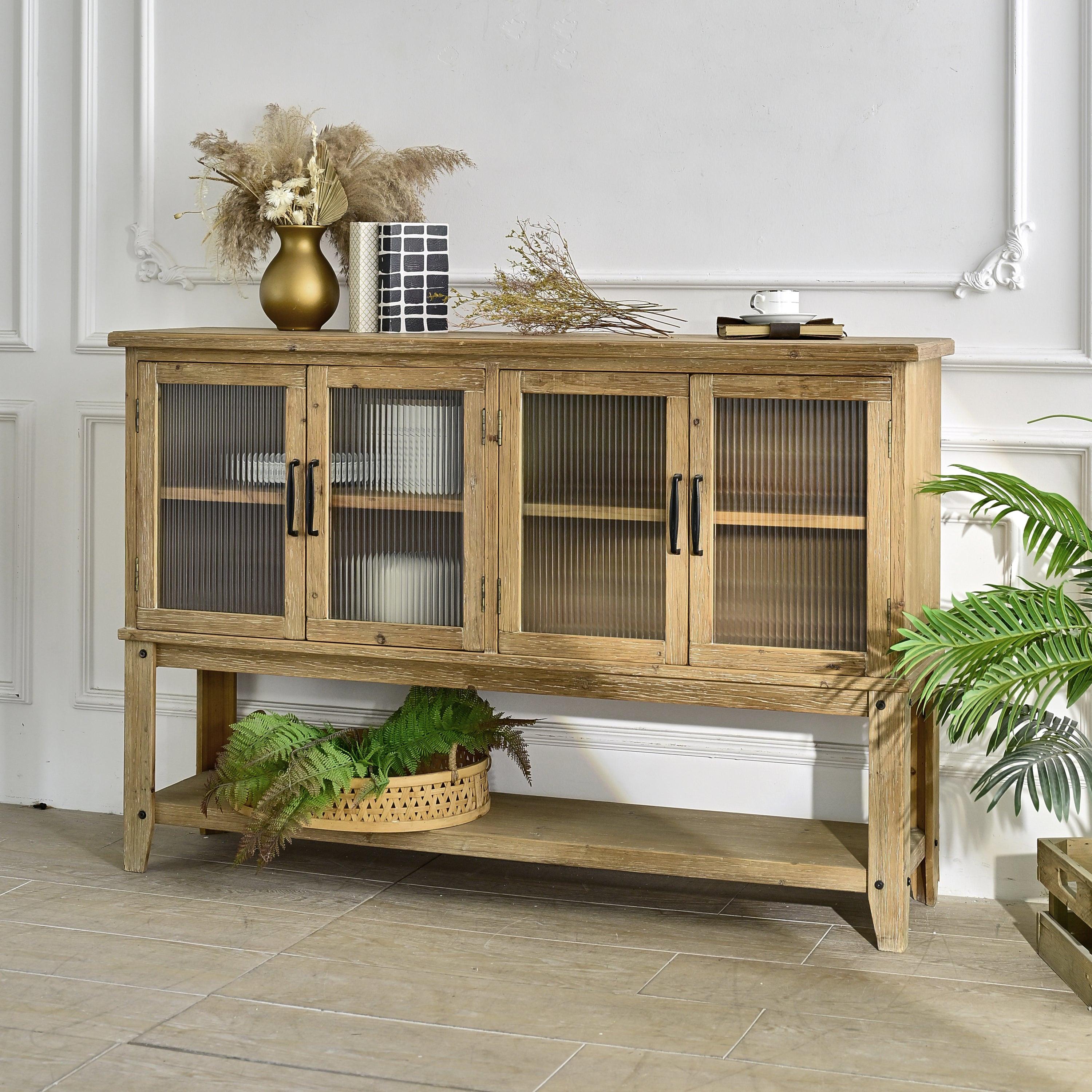 Wooden Sideboard Cabinet with Glass Doors for Storage.
