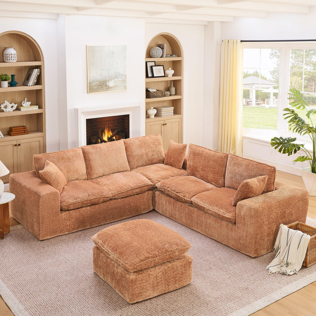 107'' Modern L-shaped Sectional Sofa with Moveable Ottoman.