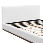 White Boucle Upholstered Bed - Queen Size with Solid Wood Frame.