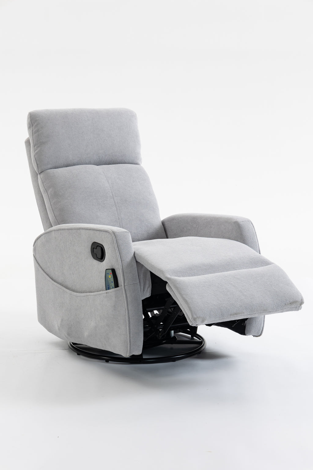 Grey Short Plush Swivel Armchair with Manual Button Detail