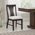 Espresso Finish Chairs - Set of 2 shown in dining room with slat back design and upholstered seat for comfort and style.