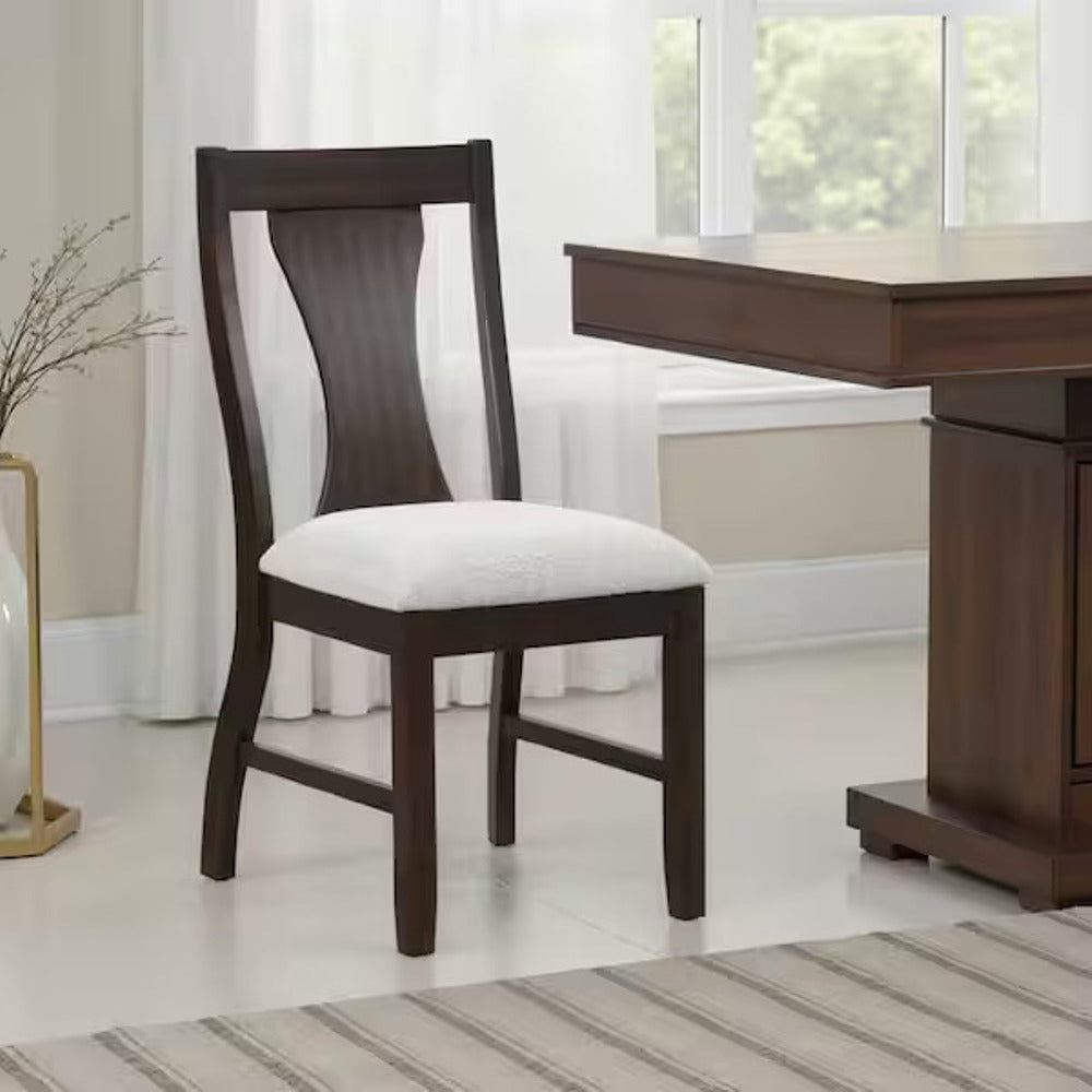 Espresso Finish Chairs - Set of 2 shown in dining room with slat back design and upholstered seat for comfort and style.
