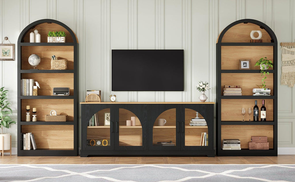 3-Piece Retro TV Stand Set with Bookshelf for Up to 70 TVs.