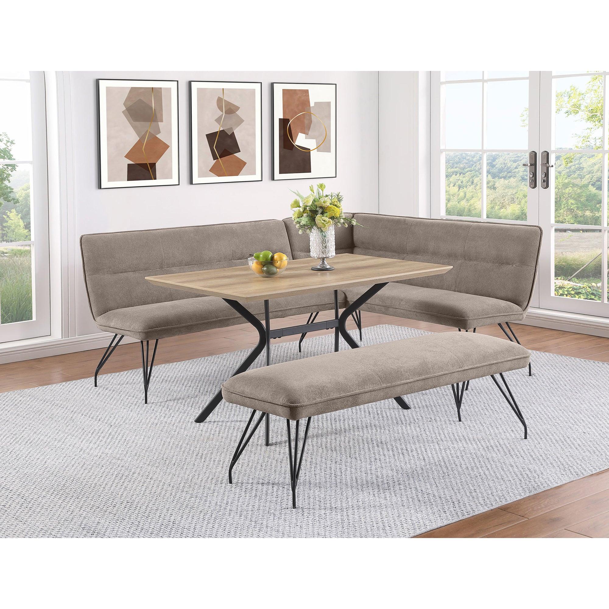 Taupe Upholstered L-Shaped Dining Bench.
