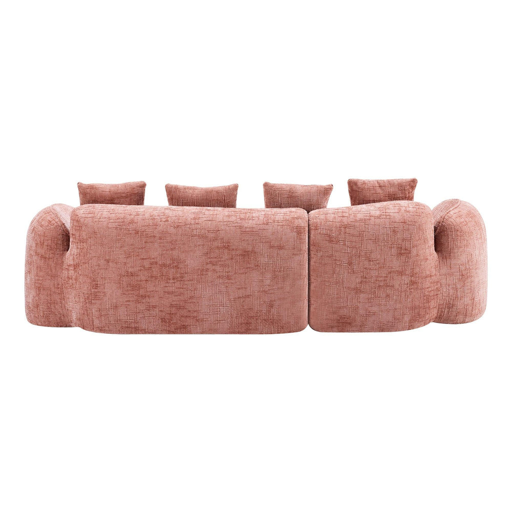 Straight rear view of Pink Chenille L-Shaped Sofa showing seamless design and soft chenille fabric for stylish interiors.