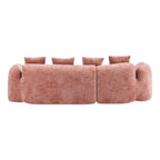 Straight rear view of Pink Chenille L-Shaped Sofa showing seamless design and soft chenille fabric for stylish interiors.