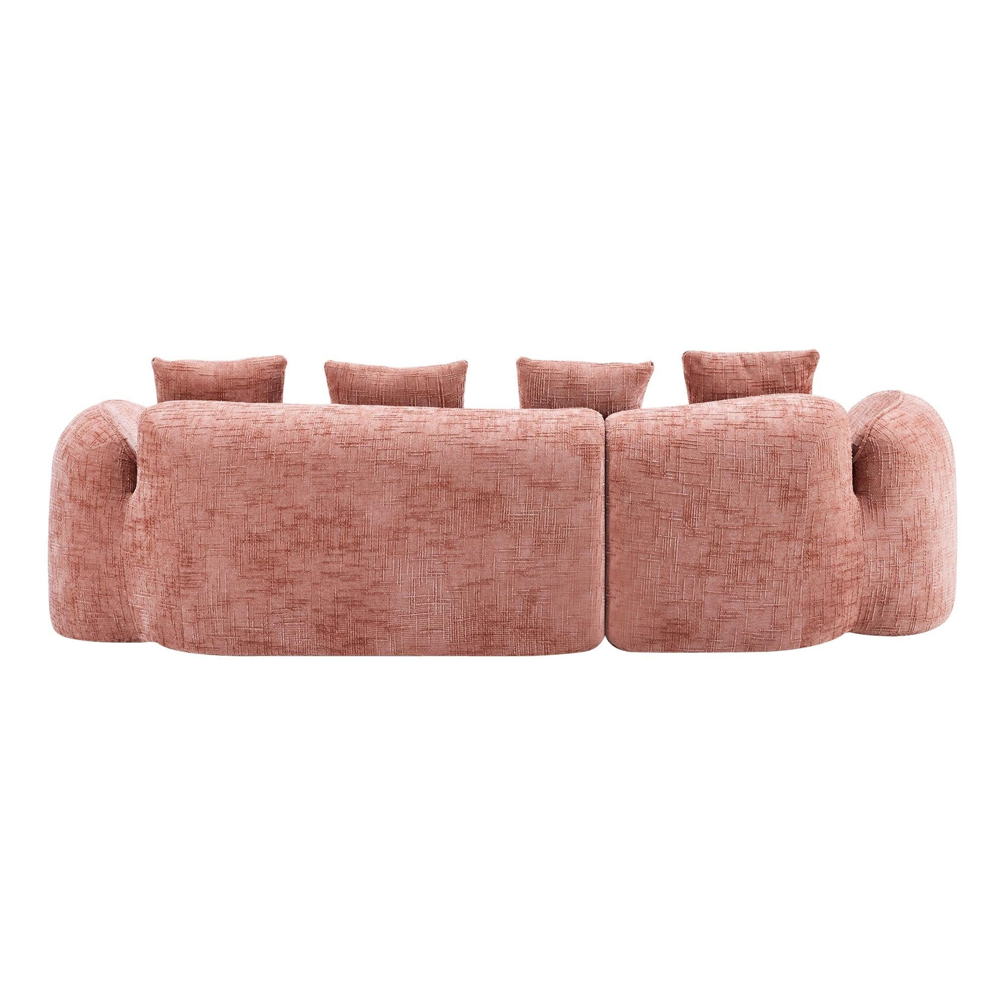 Straight rear view of Pink Chenille L-Shaped Sofa showing seamless design and soft chenille fabric for stylish interiors.
