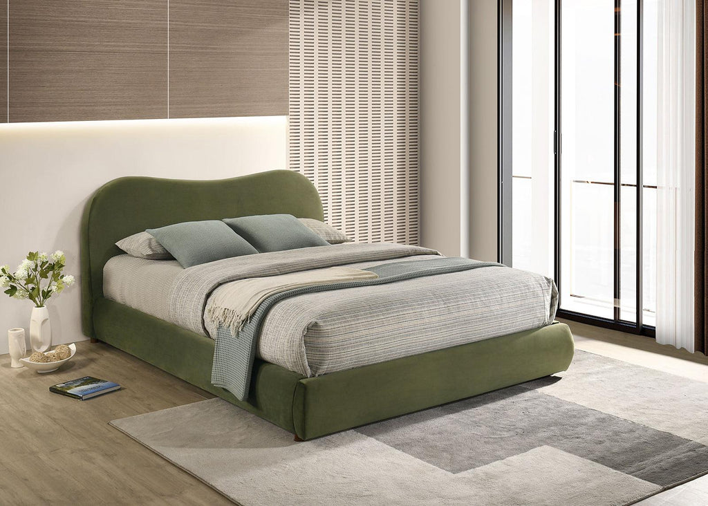 Olive Green Velvet King Bed with Storage.