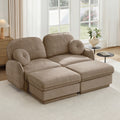 Light Coffee Chenille U-Shaped Loveseat with Movable Ottomans