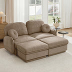 Light Coffee Chenille U-Shaped Loveseat with Movable Ottomans