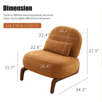 Detailed dimensions of accent chair with solid wood legs, featuring wide seat and ergonomic backrest.